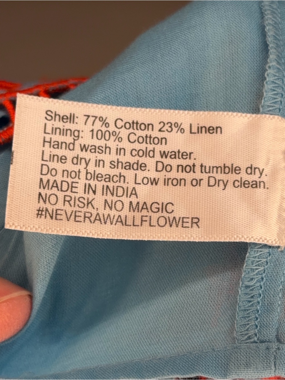 Never A Wallflower Embroidered Light Blue Cropped Top with orange Trim - Picture 15 of 15